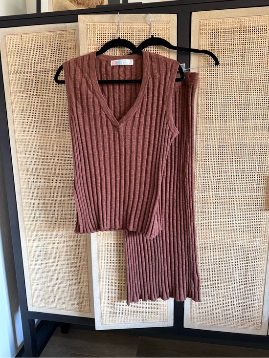 Free People Beach Dresses & Skirts - Free People Ribbed V‑Neck Two‑Piece Set in Rust